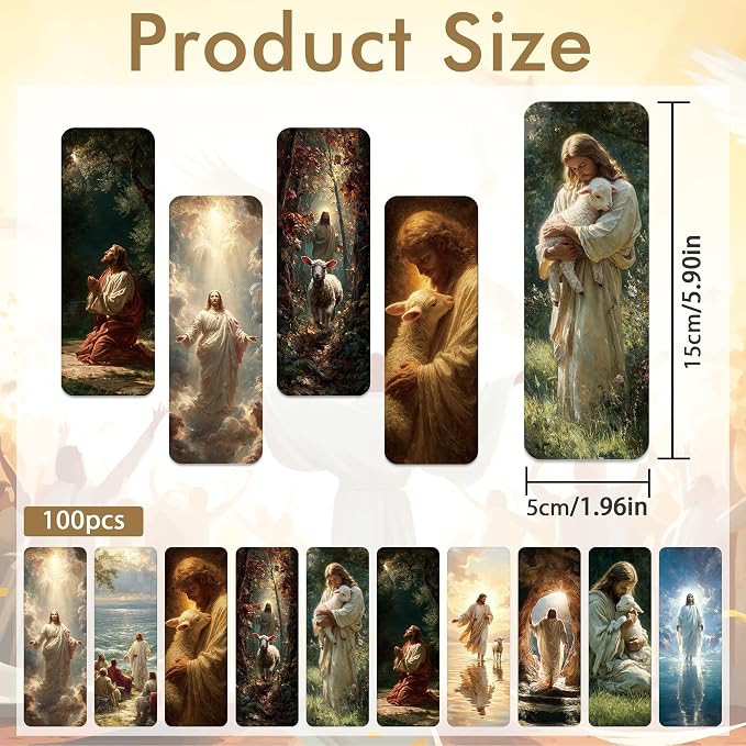 Christian Bookmarks Bulk, 100 Pcs Jesus Religious Book Marks for Reading Men Women, Double Sided Paper Page Markers for Bible Study Church Supplies Baptism First Communion Gifts