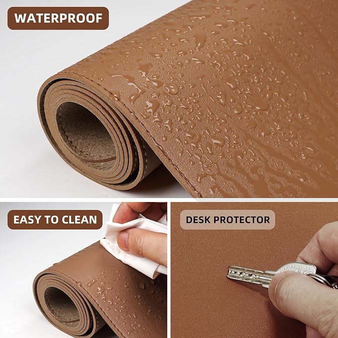 AFIING Cork Desk Mat, Brown, 31.5" x 17", Desk Pad Protector | Dual-Sided Cork & PU Leather, Non-Slip & Waterproof, Large Mouse Pad for Home Office & Gaming