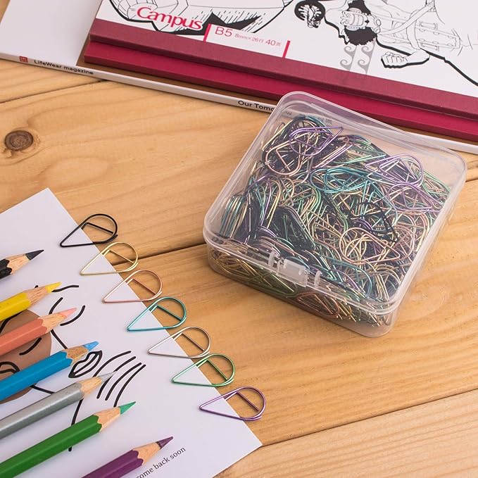 300 Pieces Multicolor Cute Paper Clips, Smooth Stainless Steel Drop-Shaped Colorful Wire Small Paperclips for Office Supplies Girls Kids School Students Paper Document Organizing by VENCINK