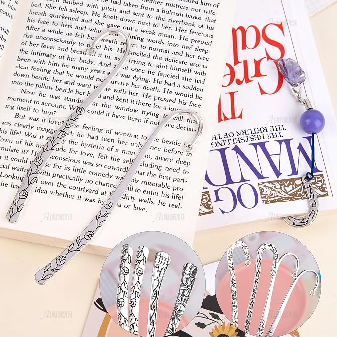 AUEAR, 12 Pack Metal Bookmark Hairpin Hook Bookmarks with Loop for DIY Crafting