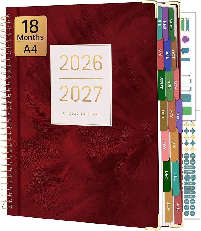Yoment Planner 2026-2027 Weekly and Monthly 8.5"x11" Large Hardcover Planner from Jul 2026 - Dec 2027 18 Months Calendar Planners for Women Men Yearly Agenda Daily Weekly Planning with Tabs, Red