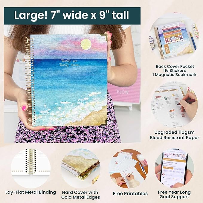 bloom daily planners 2026-2027 Hardcover Academic Year Goal & Vision Planner (July 2026 - July 2027) - 13 Months - Monthly & Weekly Calendar Agenda Organizer - 7.5" x 9" - Coastal Calm