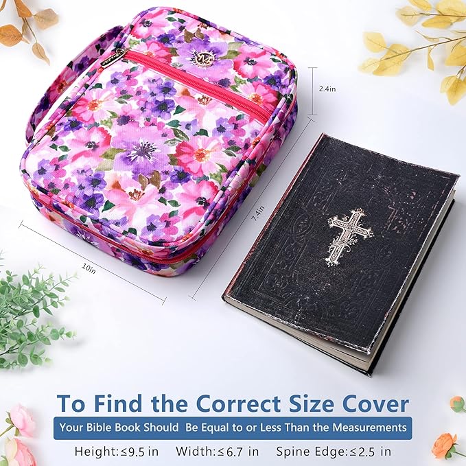 G-LEAF Bible Cover Case/Book Cover, Bible Case for Women Girls, Bible Cover Bags Floral Pattern With Handle Fits for Standard Size Bible, 9.5x6.7x2.5 In