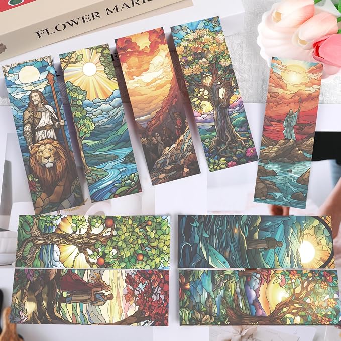 Catholic Stained Glass Bookmark Gifts - Cosmisun 20 Pcs Religious Christian Transparent PVC Bookmarks Saints Jesus Book Mark Page Marker Clips for Women Men Book Lovers Reader Church Sunday School