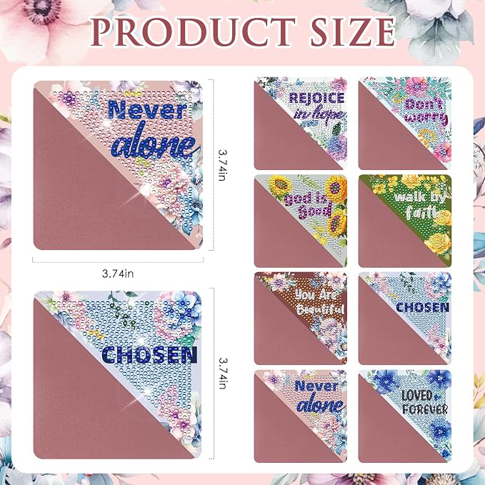 Christian Diamond Painting Bookmarks - 8 Pcs Bible Verse Triangle Diamond Art Corner Bookmarks Kits Inspirational Flower Religious DIY Bookmarks for Reading Lover Beginner Adults Crafts Kit Gift