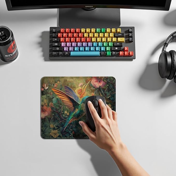 Vintage Floral Hummingbird Mouse Pad, Hummingbird Gifts for Women, William Morris Inspired Cottagecore Flower Humming Bird Mouse Pad for Home Office Computer Gaming Desk Essentials, 9.5x7.9 Inch