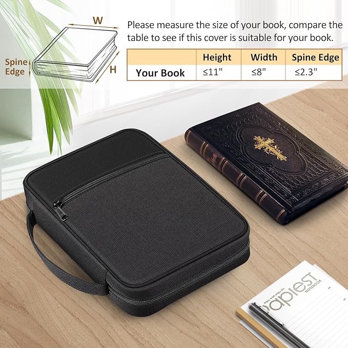 FINPAC Bible Cover, Carrying Book Case Church Bag Bible Protective with Handle and Zippered Pocket, Gift for Mother Lady Women Men, Midnight