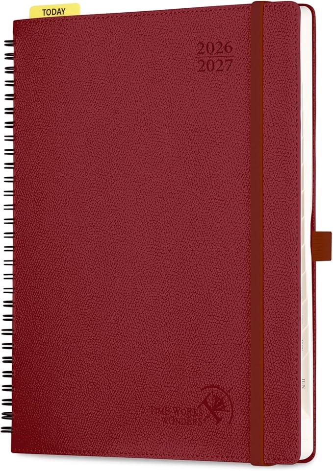 POPRUN 2026-2027 Academic Weekly Planner, Large 8.5" x 10.5" Horizontal Layout Calendar Agenda from July 2026 to June 2027, Softcover Appionment Book with Monthly Tabs, Spiral Bound, Inner-Pocket - Burgundy