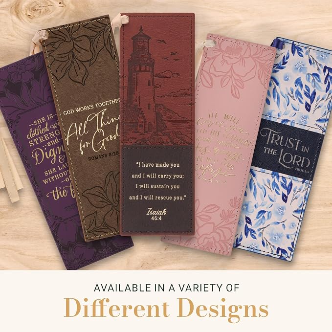 Christian Art Gifts Premium Vegan Leather Inspirational Scripture Bookmark for Women: All Things for Good Encouraging Bible Verse, Heat-Debossed Florals, Satin Ribbon for Books & Bibles, Brown & Gold