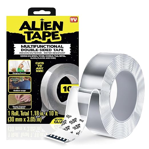 ALIEN TAPE Heavy Duty Double Sided Tape, Nano Tape, Feet Clear Adhesive Tape for Poster Photo Wall Decor As Seen on TV, (1 Roll - 10 Feet)