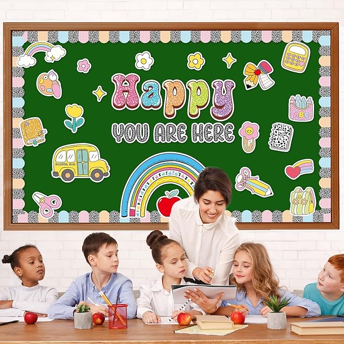 Back to School Bulletin Board Decoration Set Welcome Back to School Cutouts Composition Classroom Decorations Happy You are Here Posters for Office Wall Chalkboard Nursery Preschool Kindergarten