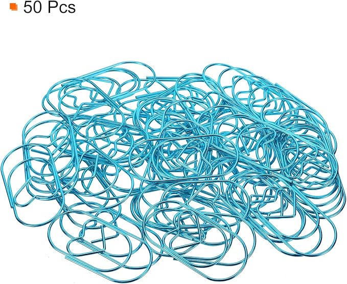 MECCANIXITY Paper Clip Heart-Shaped Cute Decorative Fun Clips Bookmarks 2 Inch Blue for Organize Office Home, Pack of 50