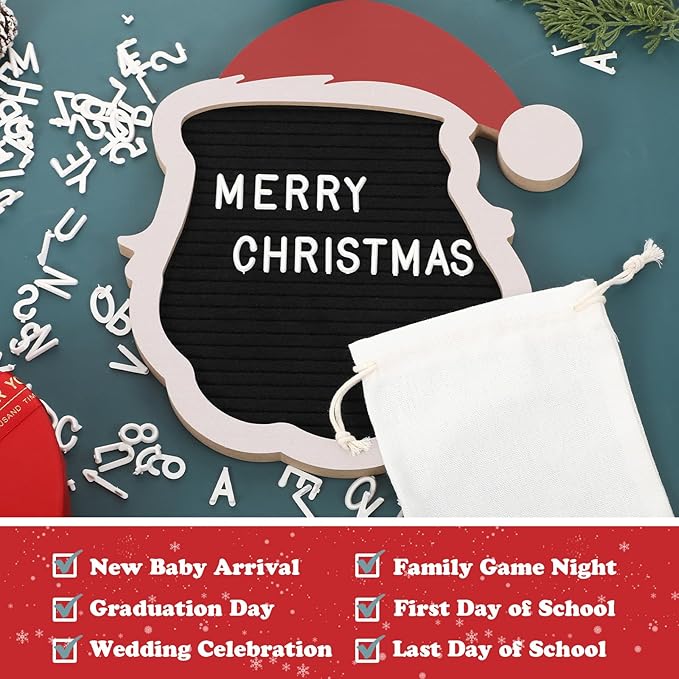 Christmas Santa Felt Letter Board 10.3 x 9.5 Changeable Message Board with 290 Pcs Letters Numbers Christmas Sign Decor Wooden Photo Prop Centerpiece for Home Xmas Party Supplies