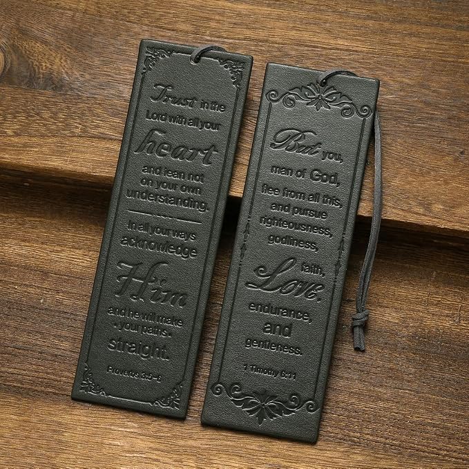 2 Pcs Leather Bible Bookmark, Christian Bookmarks Gifts for Men Book Marks for Reading Men (Dark Grey)
