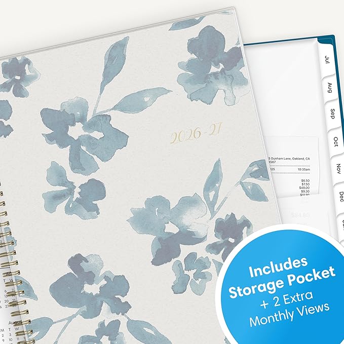 Blue Sky 2026-2027 Weekly and Monthly Academic Year Planner Calendar, July 2026 - June 2027, 8.5" x 11", Flexible Cover, Wirebound, Storage Pocket, Bakah Blue