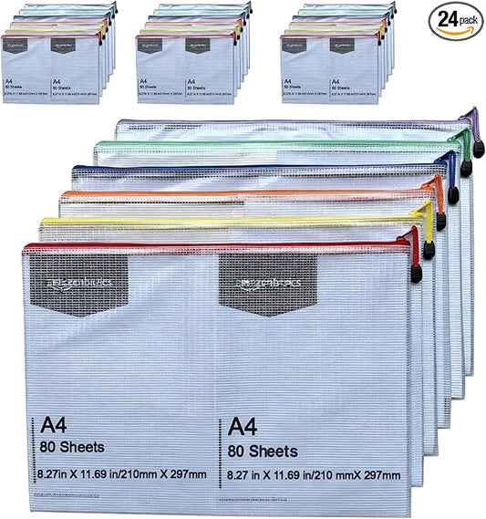 24pcs Mesh Zipper Pouch Bags, A3 17x12 Inches Large Reusable Plastic Zipper Pouches Bag for Organizing Office, File, School, Classroom, Cross Stitch Projects, Puzzle & Board Game Storage Bags