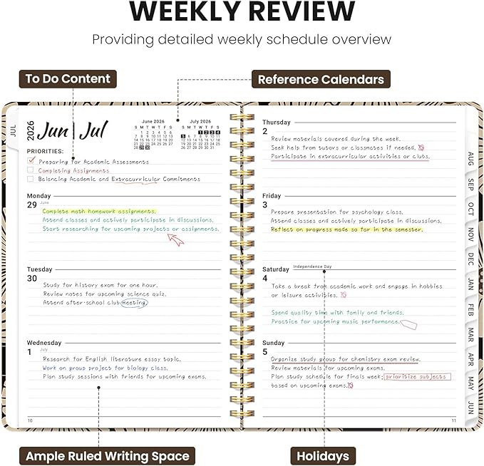 Planner 2026-2027, Monthly and Weekly Academic Planner July 2026 - June 2027, Hardcover Student Teacher Planning Agenda Calendar Book with Tabs, Perfect for Office School Supplies, A5 (6.3" x 8.5") - Petal Art