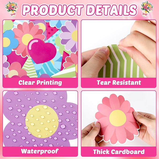 QOUBAI Mother's Day Bulletin Board Set I Love Mom Classroom Bulletin Board Decorations Mothers Day Flower Heart Cutouts Classroom Decorations for Preschool Nursery Toddler Kids Spring Decor Wall Door