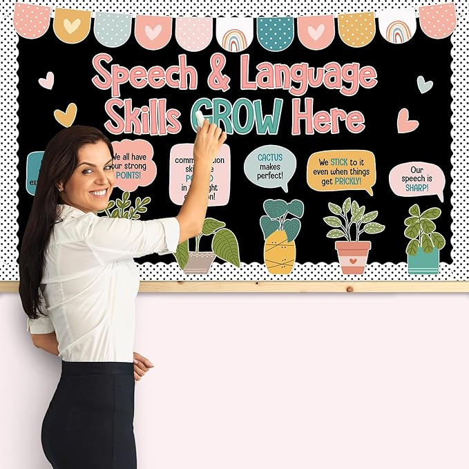 Speech Therapy Bulletin Board Decorations Motivational Accents Bulletin Board Set Inspirational Succulent Plant Blackboard Positive Affirmation Wall Decor for Home School Classroom Office Door Wall
