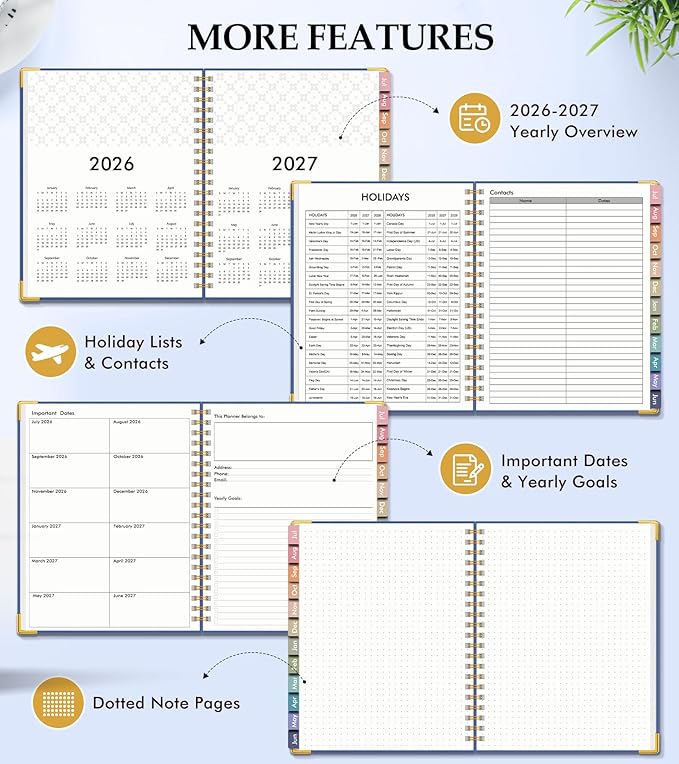 Academic Planner 2026-2027, Hardcover Leather Weekly and Monthly Calendar Planner from July 2026 - June 2027, A5 6.1" x 8.2" Daily Agenda with Tabs, College School Organizer for Student Teacher, Night Sky Blue