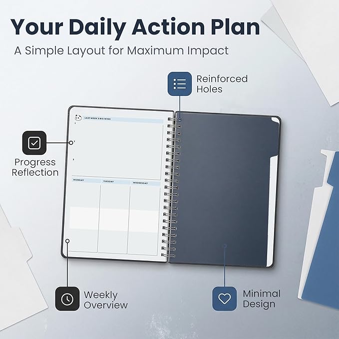 Panda Planner 2026 Undated Daily Planner 5.75" x 8.25" – 90-Day Spiral Academic & Productivity Planner with Hourly Schedule, Habit Tracker, To-Do List & Monthly Calendar – ADHD-Friendly Panda Journal (Gray)