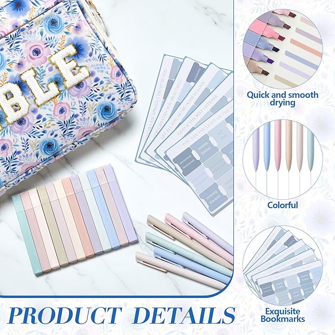 Sinload Large Bible Cover Case for Women, Bible Study Supplies Journaling Kit Chenille Letter PU Leather with Tabs Gel Pen Highlighters with Strap Easter Mothers Day Christian Gifts for Women Mom
