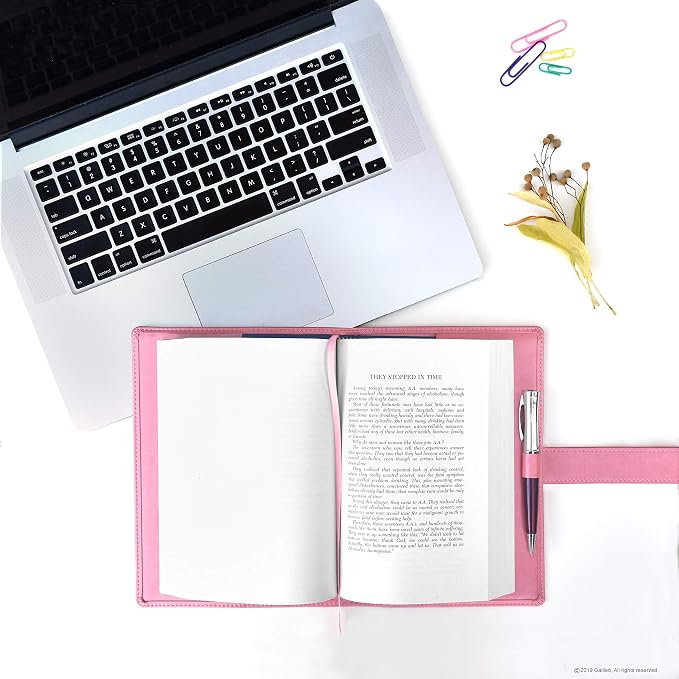 GALILEO® Single AA Big Book Cover | PU Leather AA Book Covers for Hardcover | Medallion Holder | AA Gift | Alcoholics Anonymous | Premium Design (Plain/Coin Pocket/Pink)