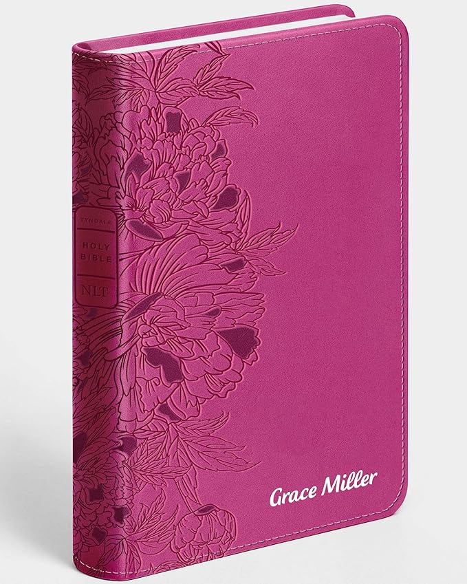 Personalized NLT Bible with Engraved Name, Peony Pink Personal Size Giant Print, Faux Leather, New Living Translation
