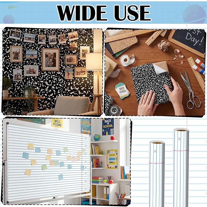 Ctosree 2 Roll Composition Lined Bulletin Board Paper 4x12ft/1.2x3.6m Non Woven Bulletin Background Wallpaper Fade Resistant Board Roll Decoration for Arts Crafts Office School Classroom(Black White)
