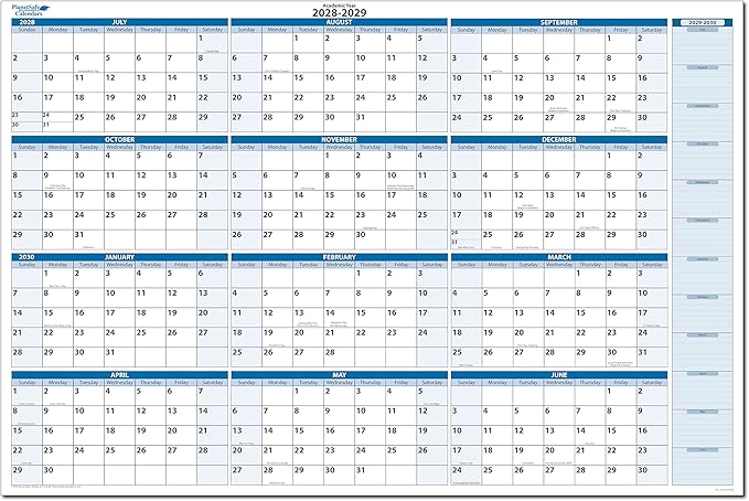 2028-2029 Fiscal Horizontal Premium Dry-Erasable Wall Calendar July to June 32" x 48" Marker and Eraser included
