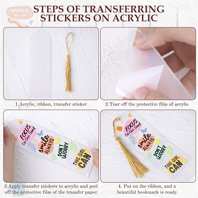 Dazoratix Butterfly Bookmark Making Kit - 60 PCs Floral Acrylic Bookmarks Blanks with Tassels Flower UV DTF Transfer Stickers DIY Craft Projects Clear Transparent Marks Tags for Women Book Lovers Gift