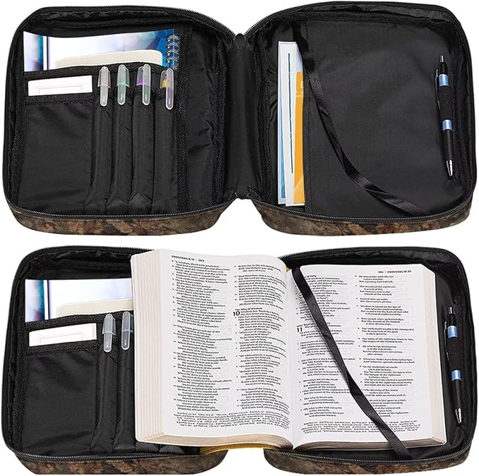 Elk Bone American Flag Print Bible Covers for Women & Men, Bible Organizer Carrying Case with Zippered Pocket Bible Protective Bag
