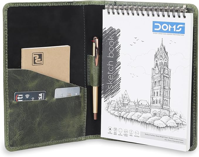 Leather Junior Padfolio for Men Women Business Portfolio Folder Compact 5 x 8 Legal Pad Organizer with Pen Loop Professional Resume Interview Document Holder Padfolio (Green)