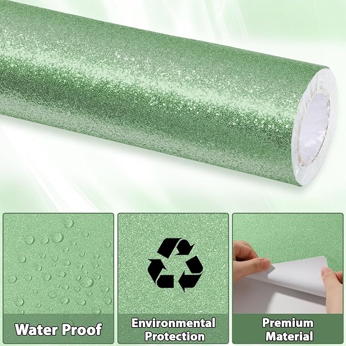 Glitter Bulletin Board Paper Roll Sparkle Wrapping Paper Bulletin Board Decor Glitter Poster Gift Wrapping DIY Art Crafts Wallpaper Background for Home Office Classroom Decor 17" x 20ft, Emerald Green