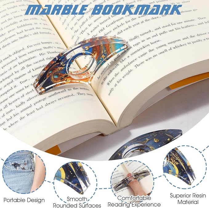 Yuanchu 2 Pcs Book Page Holder for Reading, Handmade Resin Thumb Ring Page Holder Glittering Thumb Bookmark Book Opener Personalized Reading Accessory Book Opener for Teachers Book Lovers Bookworm(B)
