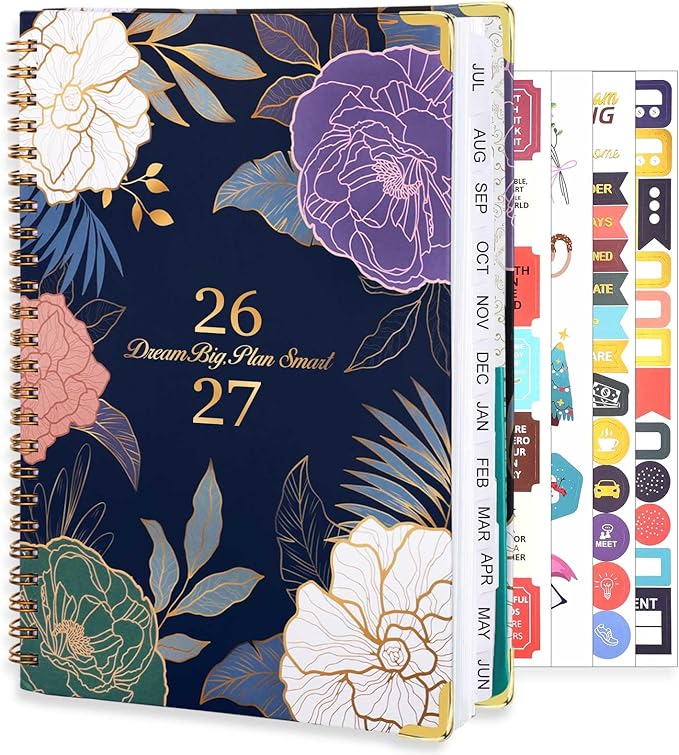 2026-2027 Planner, Weekly and Monthly Planner, July 2026-June 2027, Calendar Planner A5 (6.1" x 8.4") with Tabs, Inner Pocket for Home School Office Supplies, Blue Flower