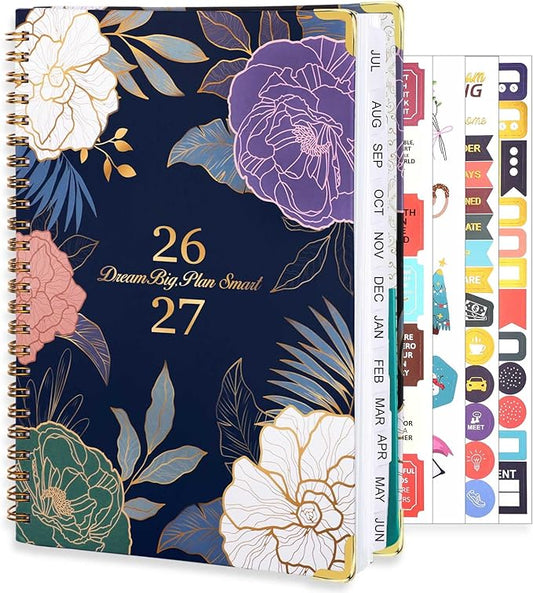 2026-2027 Planner, Weekly and Monthly Planner, July 2026-June 2027, Calendar Planner A5 (6.1" x 8.4") with Tabs, Inner Pocket for Home School Office Supplies, Blue Flower
