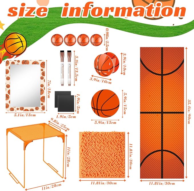 Demonwer 14 Pcs Locker Accessories Kit Basketball Themed Locker Organizer Magnetic Whiteboard Mirror Pen Holder Basketball Stickers for Back to School Essentials Locker Decorations