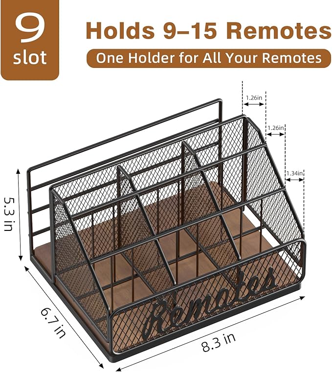 Remote Control Holder, 9-Slot TV Remote Holder for Table, Universal Farmhouse Remote Caddy Large Size Design for Living Room Bedroom Office, No Assembly Required