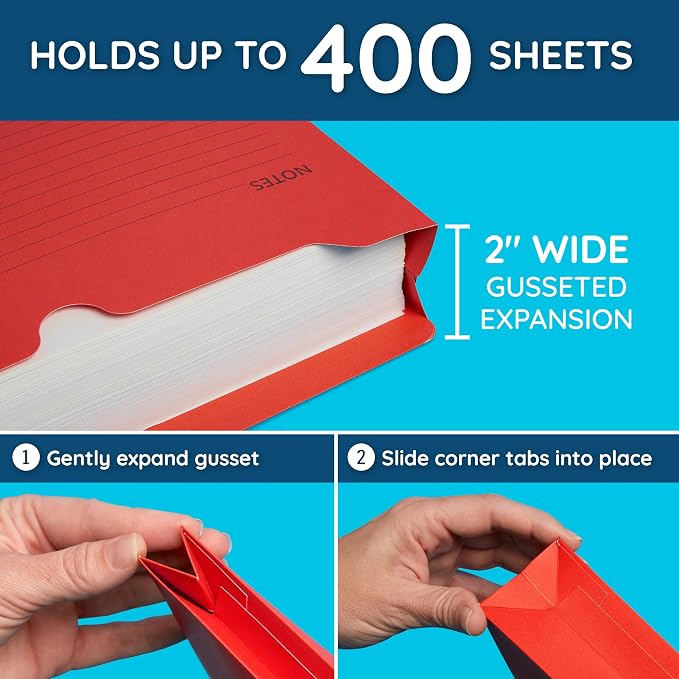 Blue Summit File Jackets Letter Size 2 Inch Expansion, Lined Folders with Lines for Notes on Front, 2 inch File Jacket Folders, Top Tab Pockets, Assorted Colors, Expandable, 25 Pack