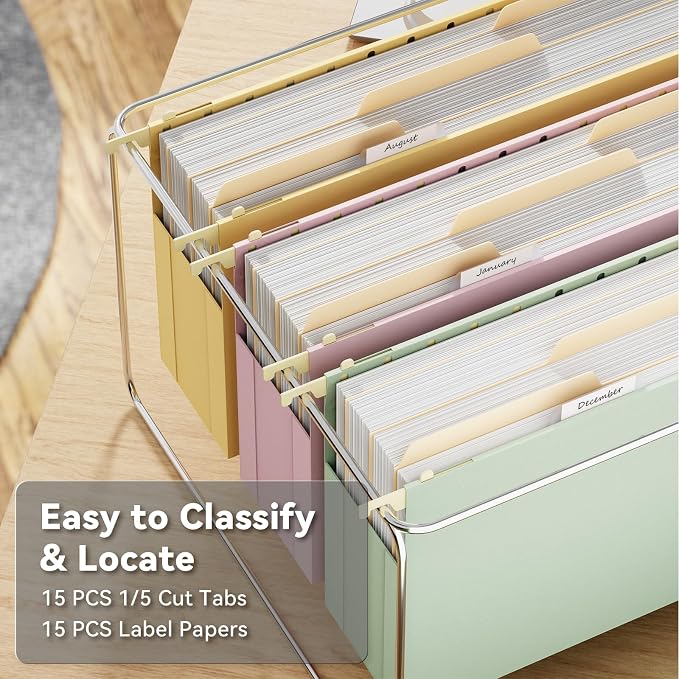 Ansook Legal Size Hanging File Folders,Heavy Duty 3 Inch File Folders Legal Szie, Plastic Hanging Folders for Filling Cabniet,6 Pack Hanging File Folder Organizers with 1/5-Cut Tabs - Assorted Colors