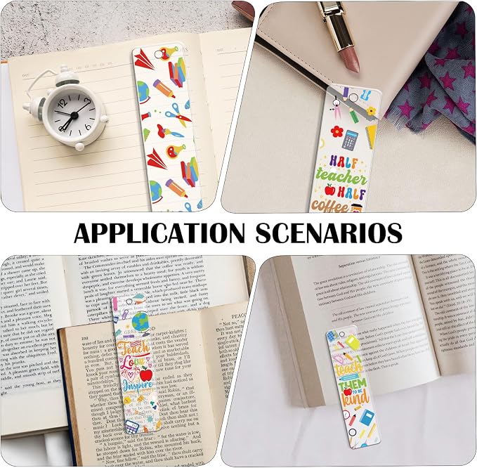 AFRITEE UV DTF Bookmark Wraps - 24 Sheets Boho Teacher Acrylic Bookmark Blank UV DTF Stickers, Book Pencil UV DTF Transfer Sticker Double-Sided Decals DIY Blanks Bookmarks Decor Gift for Teachers