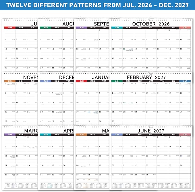 Calendar 2026-2027, 18 Months from July 2026 to December 2027,11.5" x 14.6", with Julian Date