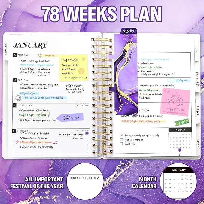 Planner 2026-2027, Large 18 Months Academic Daily Weekly Monthly Planner Yearly Agenda Jan. 2026–June. 2027, 7.9" x 9.8", Page Tabs, Separator Page, Pocket Folder, Bookmark, Stickers, Sticky Note Set