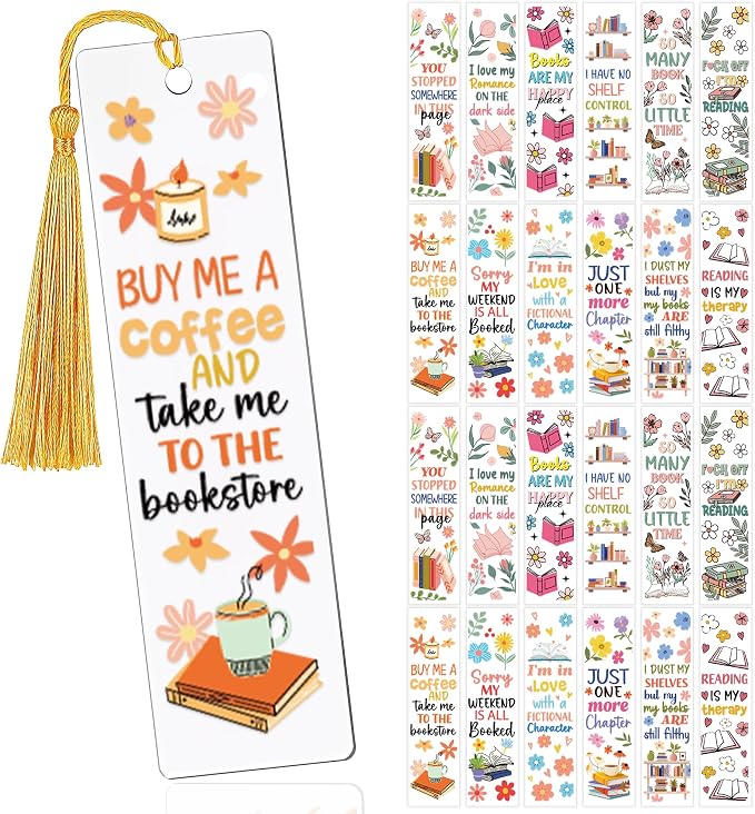 UV DTF Bookmark Wraps - 24 Sheets Book Lover Acrylic Bookmark Blanks Sticker, Reading UV DTF Transfer Stickers, Flower Wildflower Design for School DIY Project