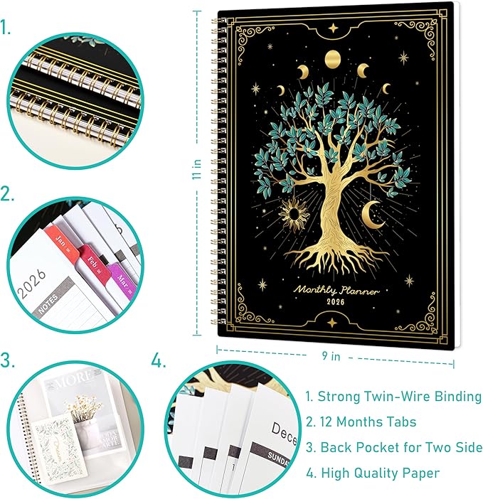 2026 Monthly Planner - Monthly Planner/Calendar 2026, from January to December, 8.75'' x 11'', 12-Months Planners With Tabs, Inner Pocket