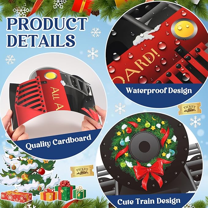 Christmas Bulletin Board Set Christmas Express Train Classroom Decorations Railroad Railway Crossing Tickets Conductor Paper Cutouts for Wall Door Decor for Office Home Xmas Display Supplies