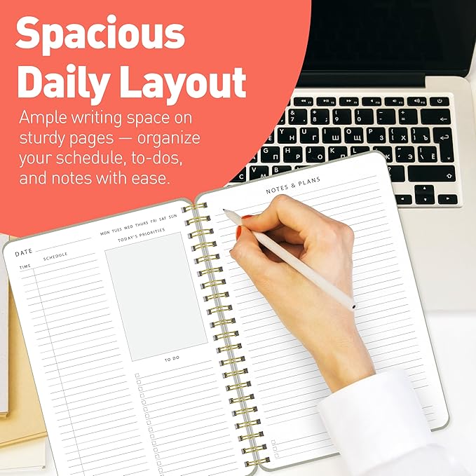 Sweetzer & Orange Daily Planner Notebook – Undated Two-Page Daily Layout with Hourly Schedule, To-Do List, Priorities, and Notes – 6.5" x 9.5" Spiral Bound Productivity Organizer – 160 Pages
