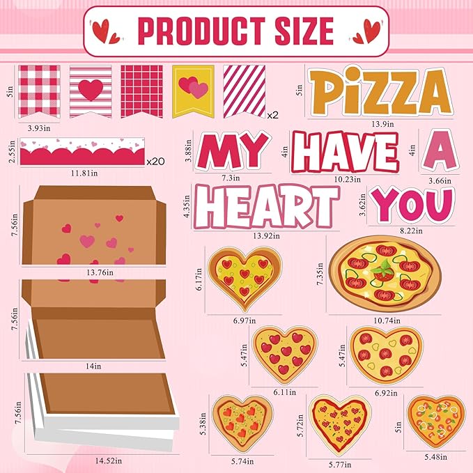 Valentines Day Bulletin Board Set Heart Pizza Cutouts Valentines Bulletin Board Decorations for School Classroom Chalkboard Wall Window Door Decor, You Have A Pizza My Heart