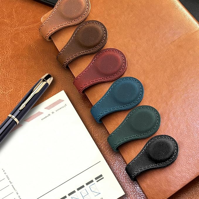 Magnetic Leather Bookmarks,3 Pcs Personalized Vintage Bookmarks for Reading Book Accessories Page Markers Convenient Mark Clip Gift Lover Readers Men Women Student (Red+Navy blue+Coffee)